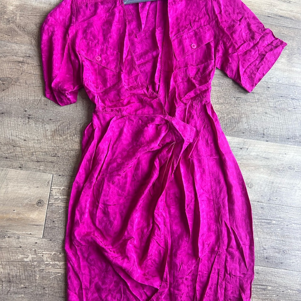 Elegant 100% Silk Pink Wrap Dress